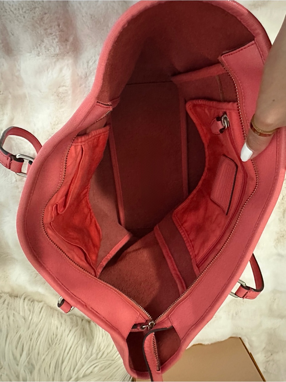Coach Coral Pink Leather Tote Bag - Coach - Picture 6 of 7